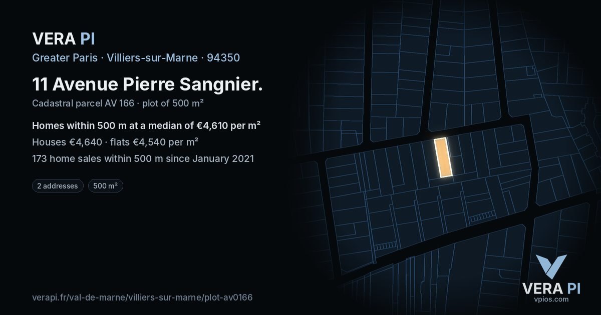 11 Avenue Pierre Sangnier, Villiers-sur-Marne at night – the plot lit, the parcels around coloured by the prices near them