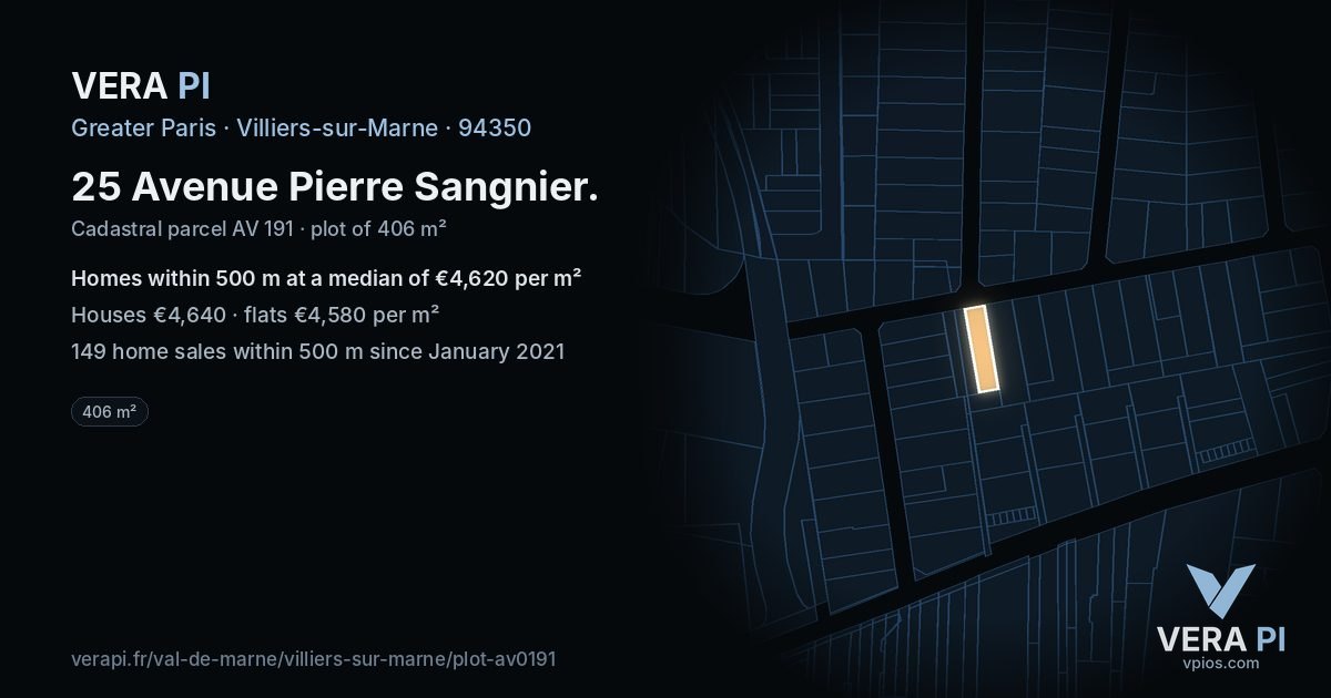 25 Avenue Pierre Sangnier, Villiers-sur-Marne at night – the plot lit, the parcels around coloured by the prices near them