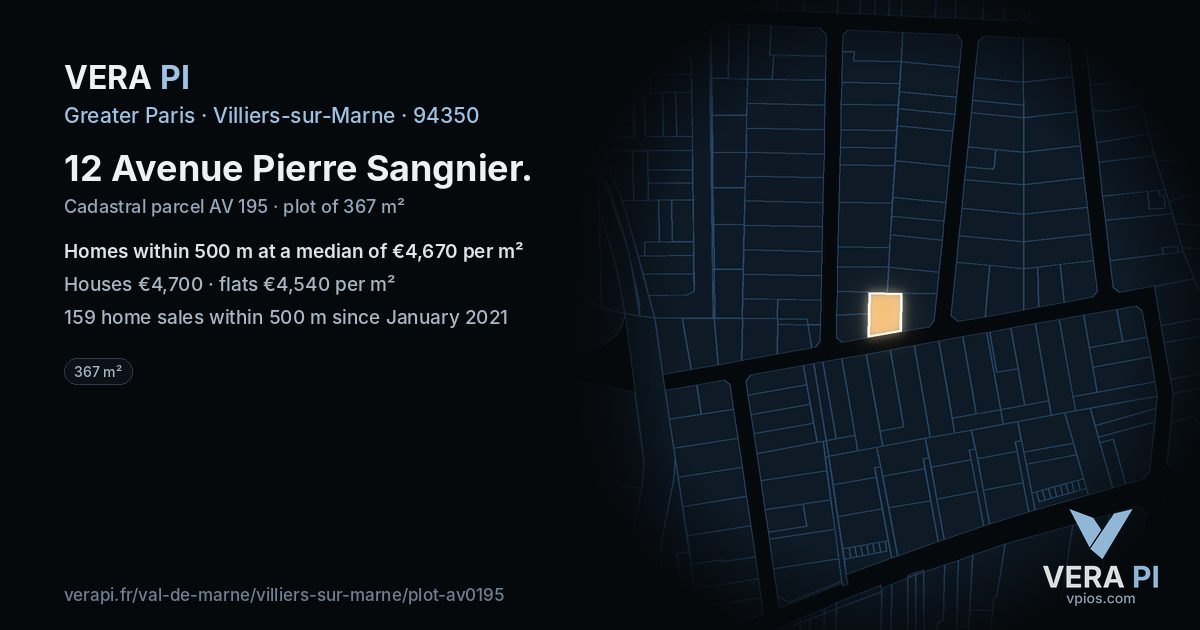 12 Avenue Pierre Sangnier, Villiers-sur-Marne at night – the plot lit, the parcels around coloured by the prices near them