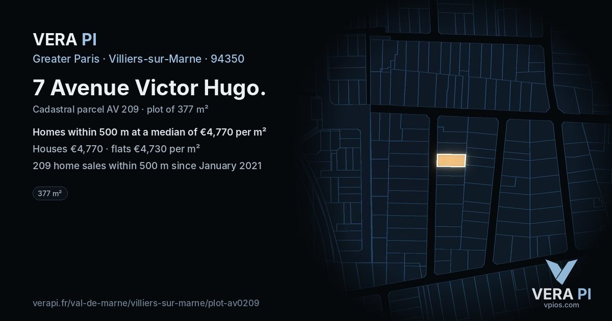 7 Avenue Victor Hugo, Villiers-sur-Marne at night – the plot lit, the parcels around coloured by the prices near them