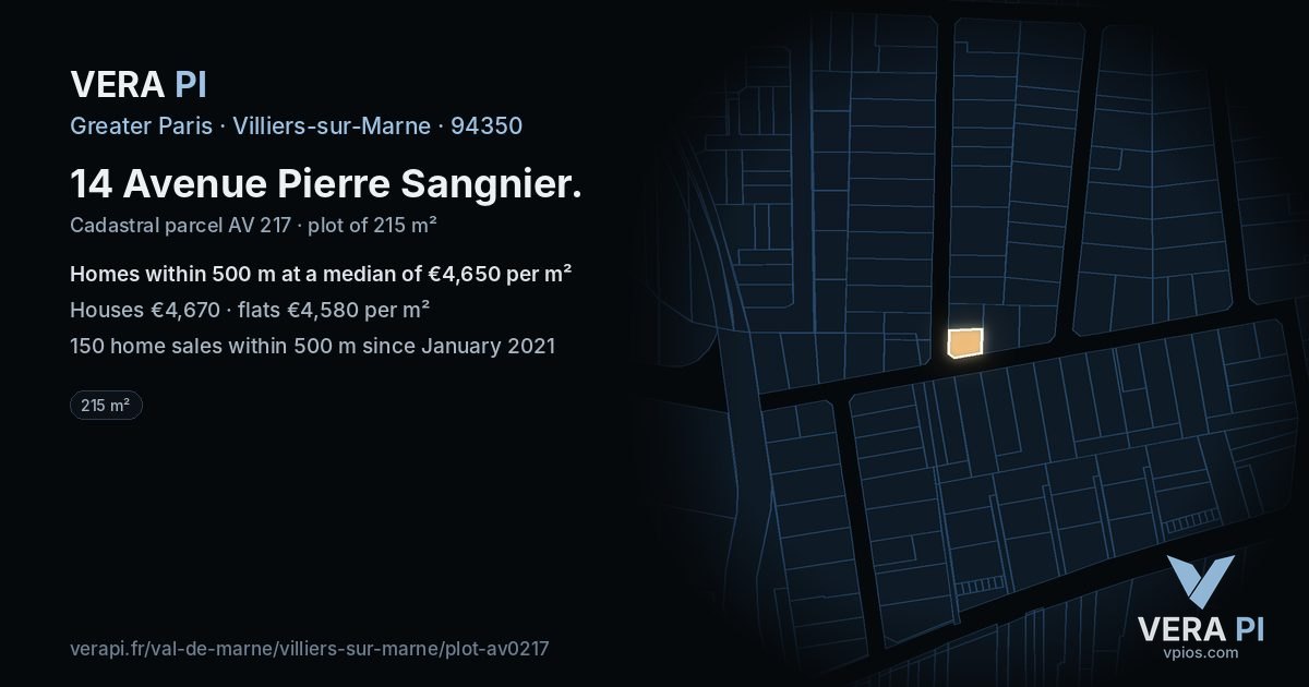 14 Avenue Pierre Sangnier, Villiers-sur-Marne at night – the plot lit, the parcels around coloured by the prices near them