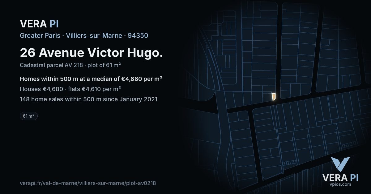 26 Avenue Victor Hugo, Villiers-sur-Marne at night – the plot lit, the parcels around coloured by the prices near them