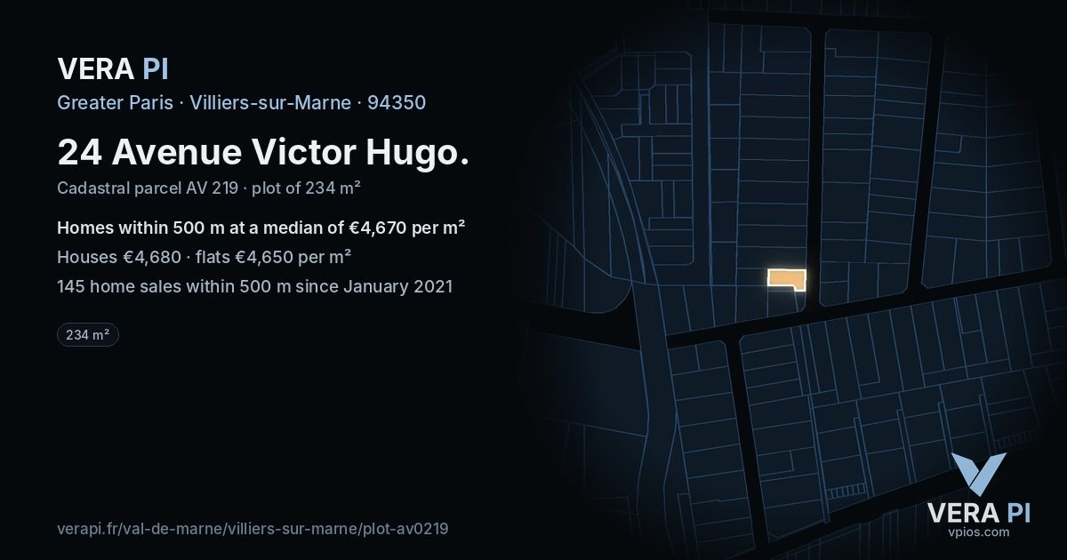 24 Avenue Victor Hugo, Villiers-sur-Marne at night – the plot lit, the parcels around coloured by the prices near them