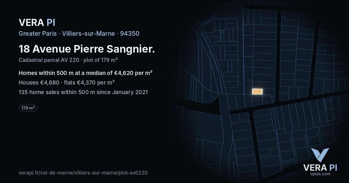 18 Avenue Pierre Sangnier, Villiers-sur-Marne at night – the plot lit, the parcels around coloured by the prices near them