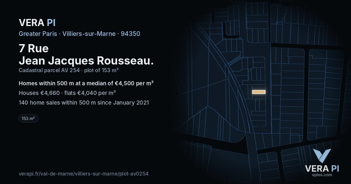 7 Rue Jean Jacques Rousseau, Villiers-sur-Marne at night – the plot lit, the parcels around coloured by the prices near them