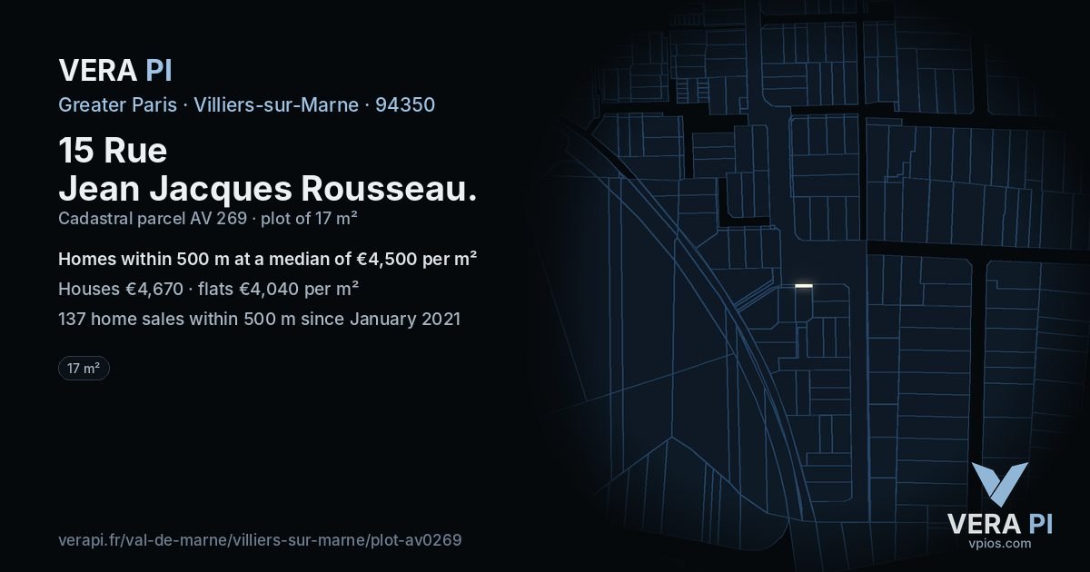 15 Rue Jean Jacques Rousseau, Villiers-sur-Marne at night – the plot lit, the parcels around coloured by the prices near them