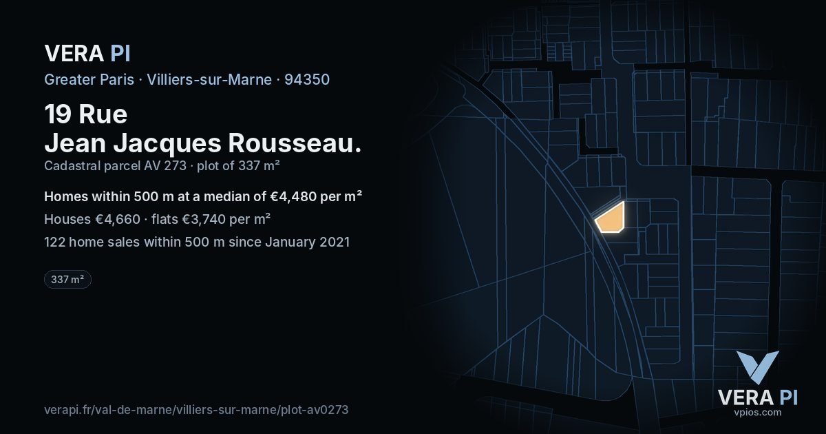 19 Rue Jean Jacques Rousseau, Villiers-sur-Marne at night – the plot lit, the parcels around coloured by the prices near them