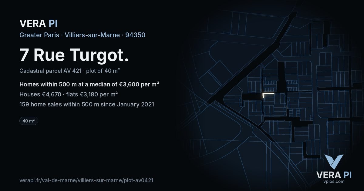 7 Rue Turgot, Villiers-sur-Marne at night – the plot lit, the parcels around coloured by the prices near them