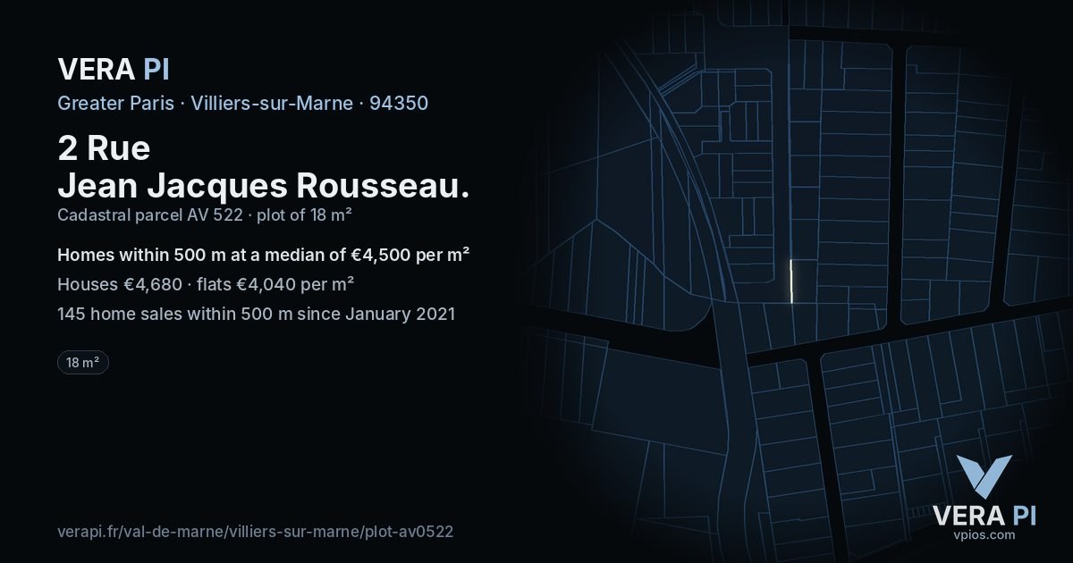 2 Rue Jean Jacques Rousseau, Villiers-sur-Marne at night – the plot lit, the parcels around coloured by the prices near them