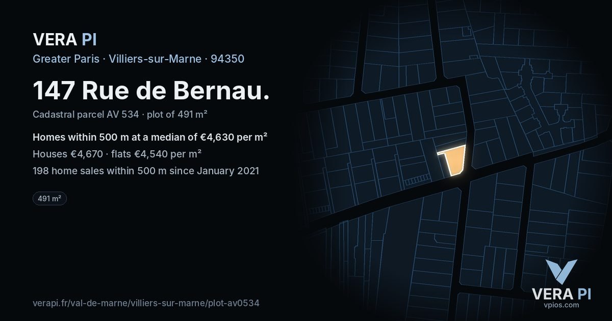 147 Rue de Bernau, Villiers-sur-Marne at night – the plot lit, the parcels around coloured by the prices near them