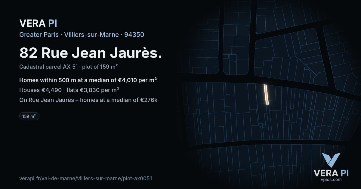 82 Rue Jean Jaurès, Villiers-sur-Marne at night – the plot lit, the parcels around coloured by the prices near them