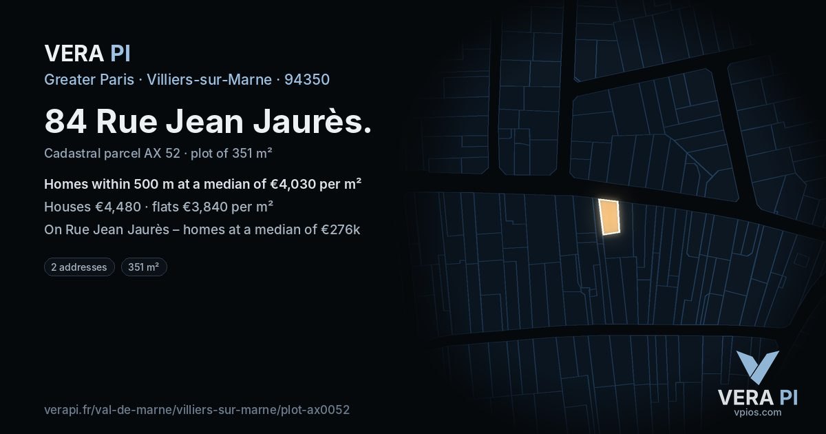 84 Rue Jean Jaurès, Villiers-sur-Marne at night – the plot lit, the parcels around coloured by the prices near them