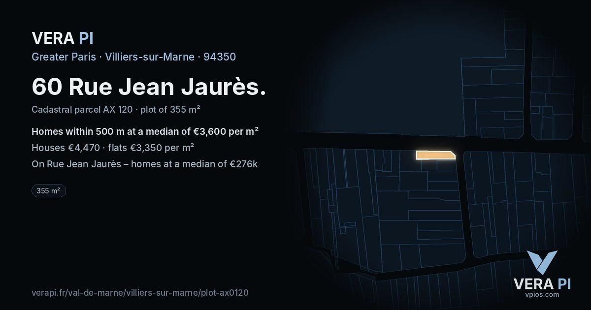 60 Rue Jean Jaurès, Villiers-sur-Marne at night – the plot lit, the parcels around coloured by the prices near them