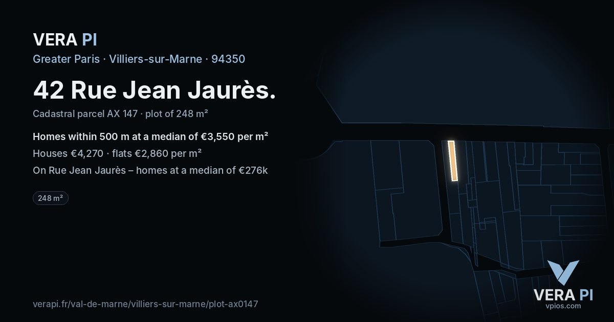 42 Rue Jean Jaurès, Villiers-sur-Marne at night – the plot lit, the parcels around coloured by the prices near them