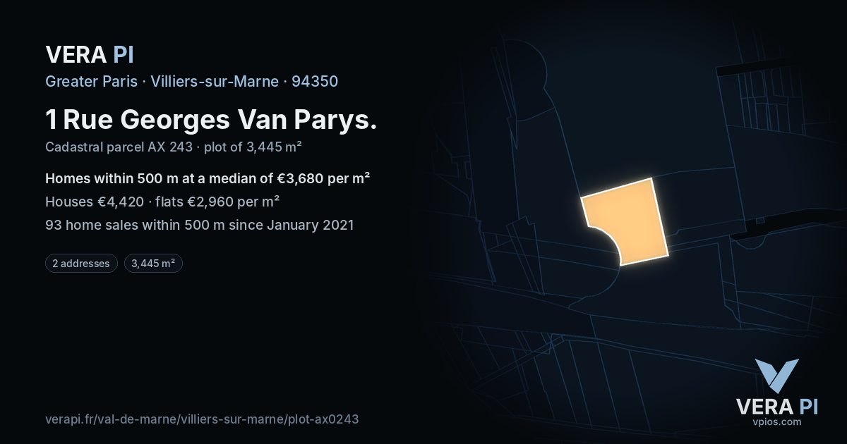 1 Rue Georges Van Parys, Villiers-sur-Marne at night – the plot lit, the parcels around coloured by the prices near them