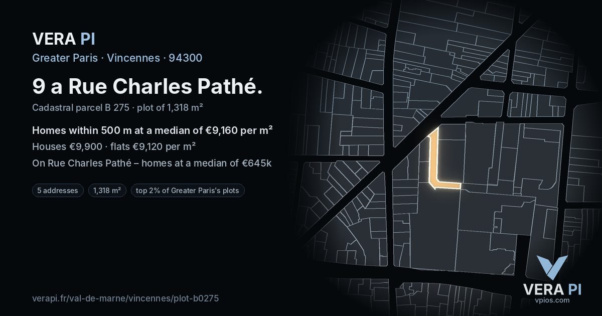 9 a Rue Charles Pathé, Vincennes at night – the plot lit, the parcels around coloured by the prices near them