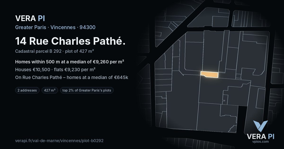 14 Rue Charles Pathé, Vincennes at night – the plot lit, the parcels around coloured by the prices near them