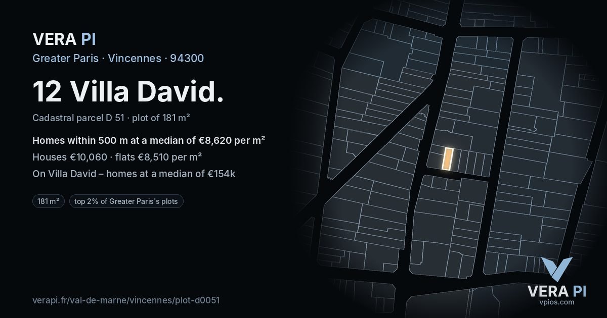 12 Villa David, Vincennes at night – the plot lit, the parcels around coloured by the prices near them