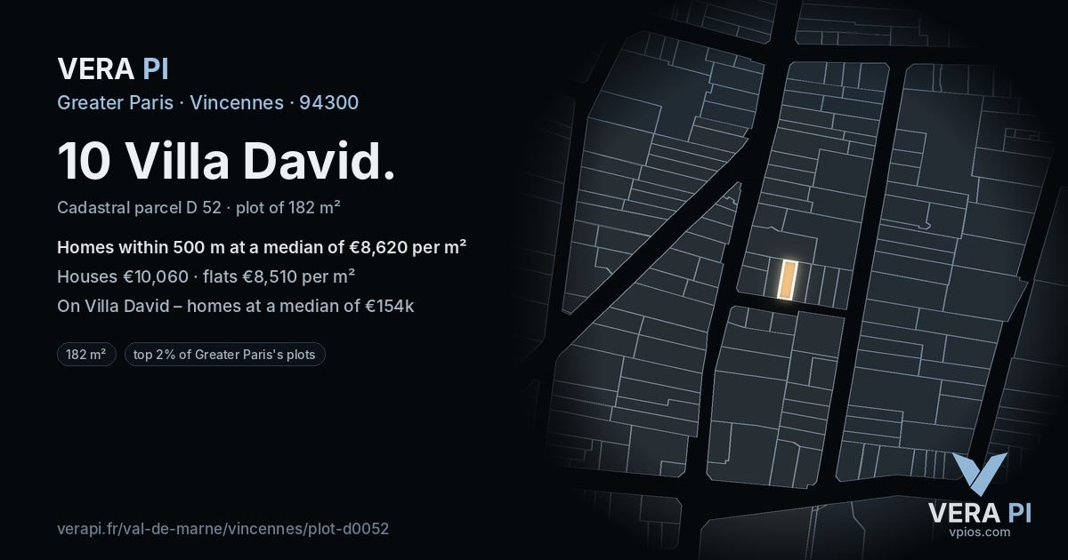 10 Villa David, Vincennes at night – the plot lit, the parcels around coloured by the prices near them