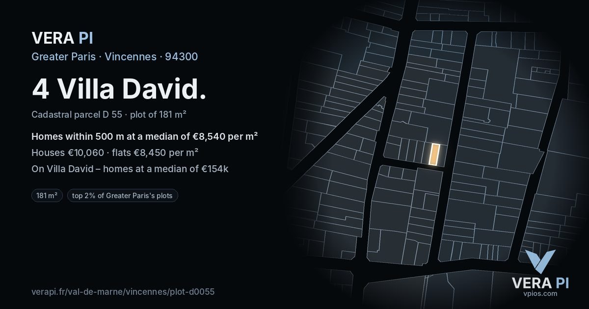 4 Villa David, Vincennes at night – the plot lit, the parcels around coloured by the prices near them