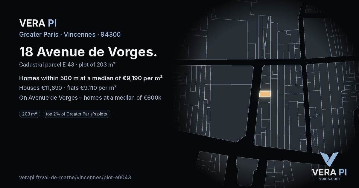 18 Avenue de Vorges, Vincennes at night – the plot lit, the parcels around coloured by the prices near them