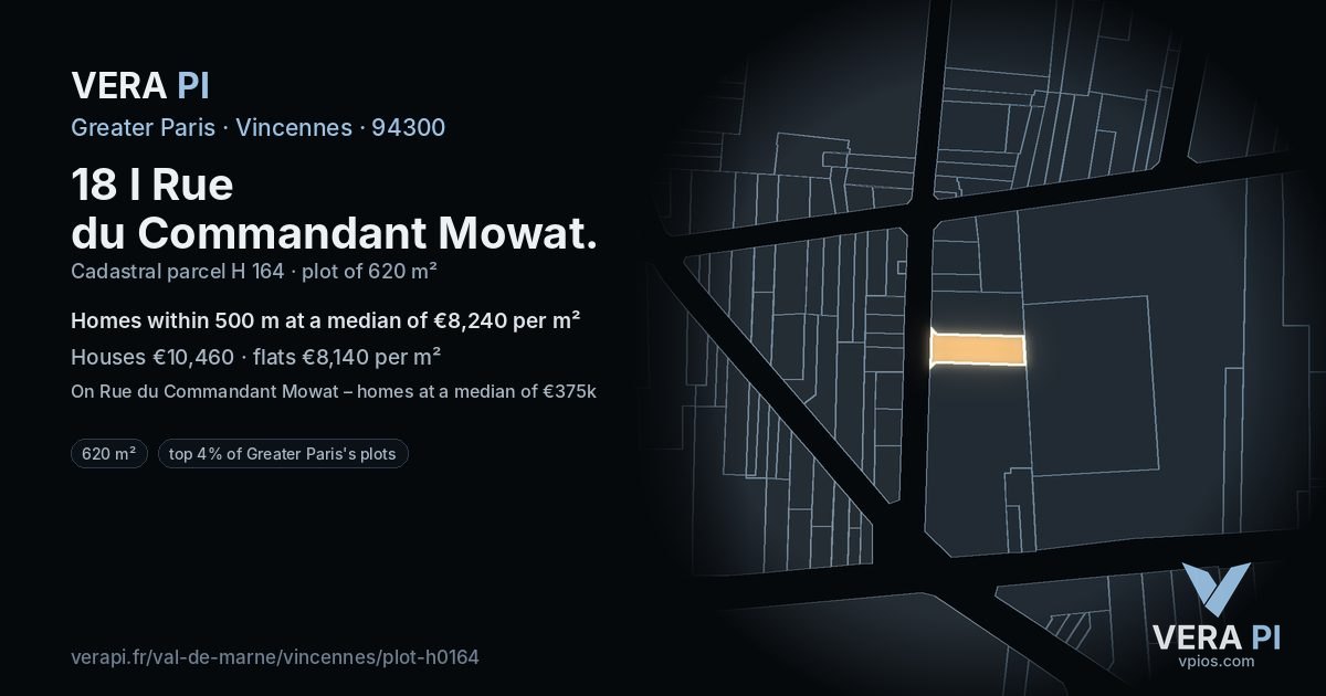 18 l Rue du Commandant Mowat, Vincennes at night – the plot lit, the parcels around coloured by the prices near them