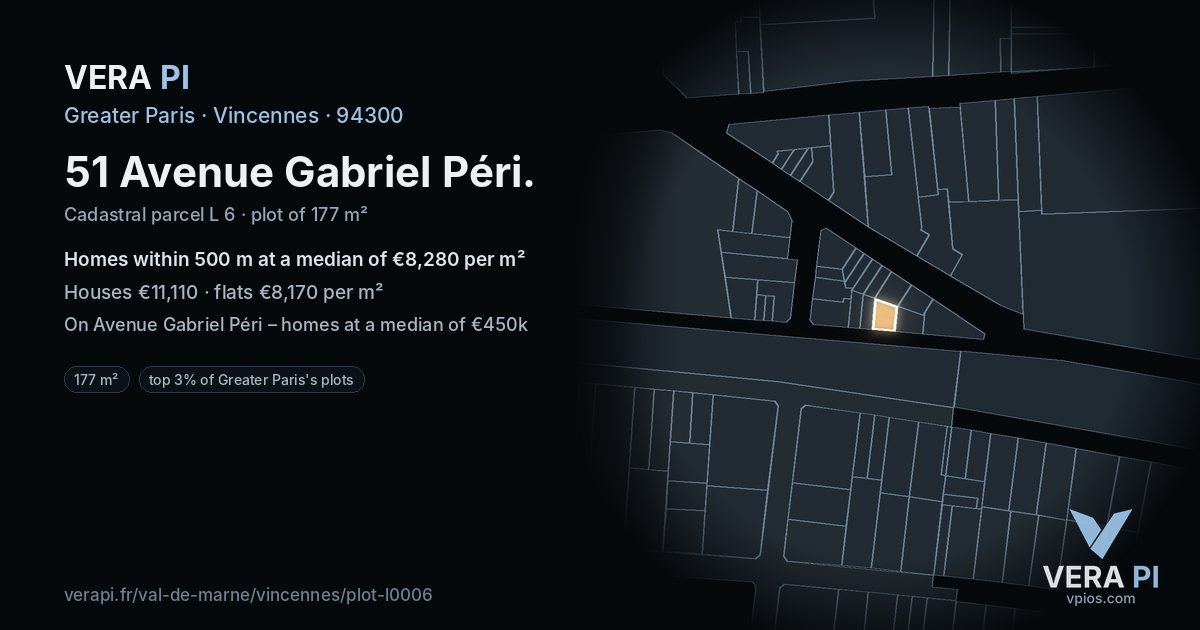51 Avenue Gabriel Péri, Vincennes at night – the plot lit, the parcels around coloured by the prices near them