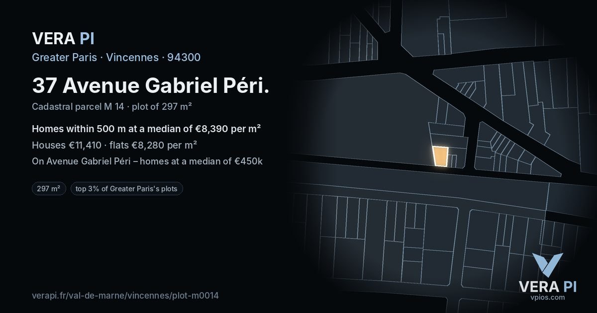 37 Avenue Gabriel Péri, Vincennes at night – the plot lit, the parcels around coloured by the prices near them