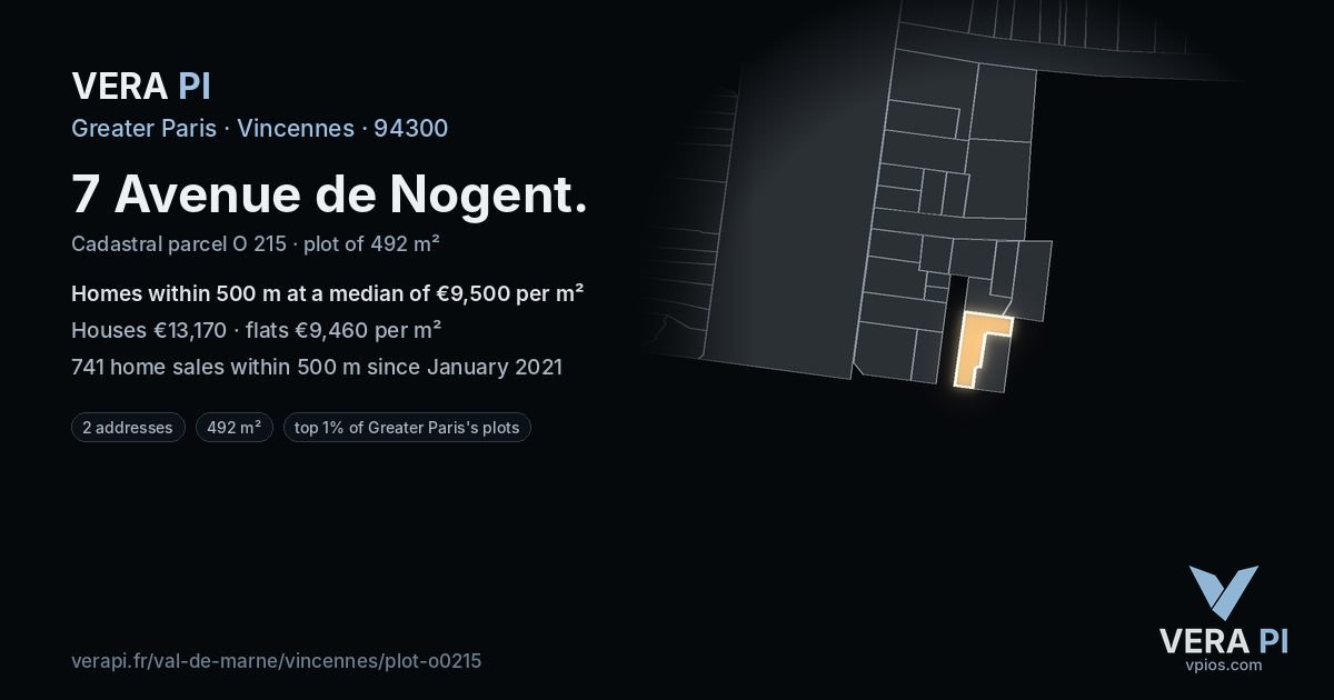 7 Avenue de Nogent, Vincennes at night – the plot lit, the parcels around coloured by the prices near them