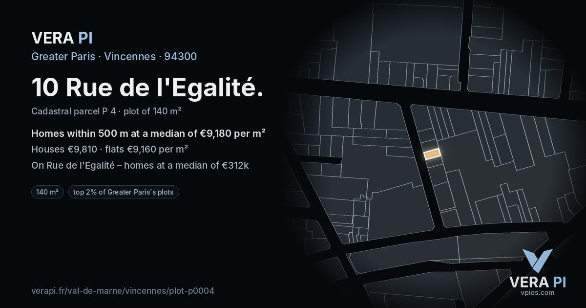 10 Rue de l'Egalité, Vincennes at night – the plot lit, the parcels around coloured by the prices near them