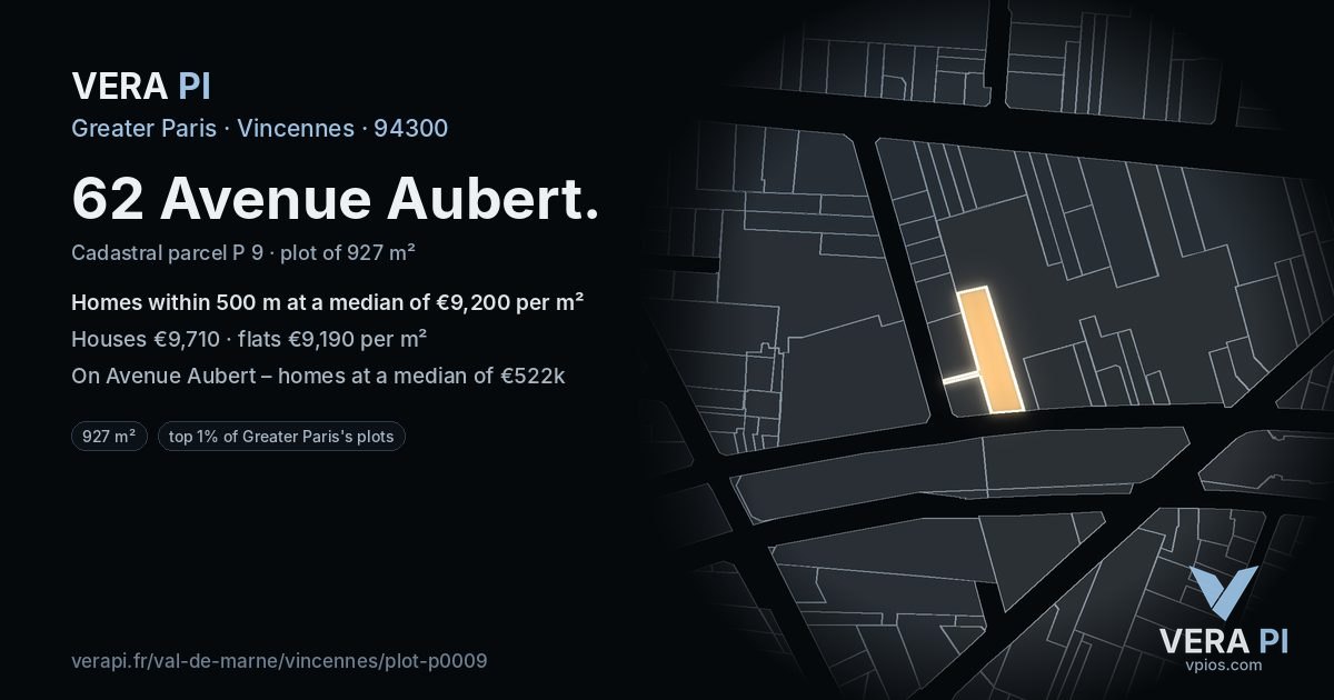 62 Avenue Aubert, Vincennes at night – the plot lit, the parcels around coloured by the prices near them