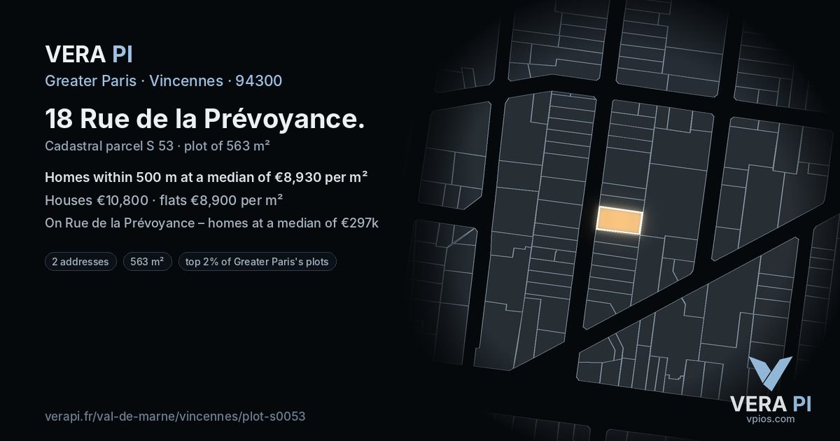18 Rue de la Prévoyance, Vincennes at night – the plot lit, the parcels around coloured by the prices near them