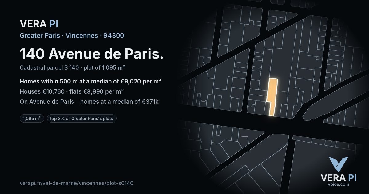 140 Avenue de Paris, Vincennes at night – the plot lit, the parcels around coloured by the prices near them