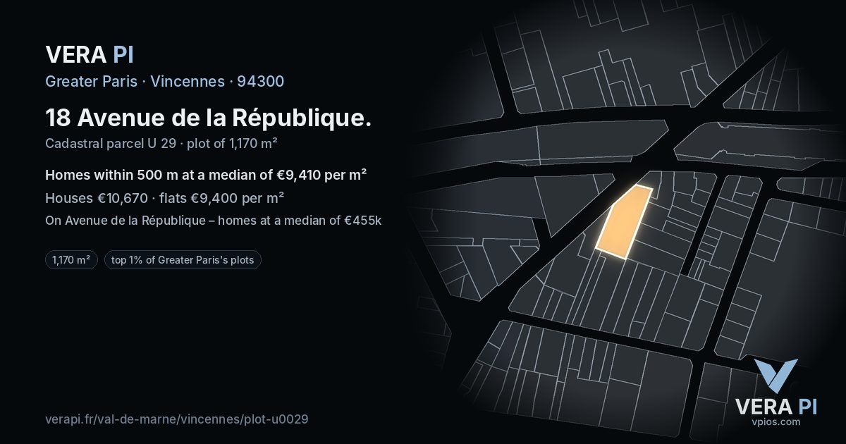 18 Avenue de la République, Vincennes at night – the plot lit, the parcels around coloured by the prices near them