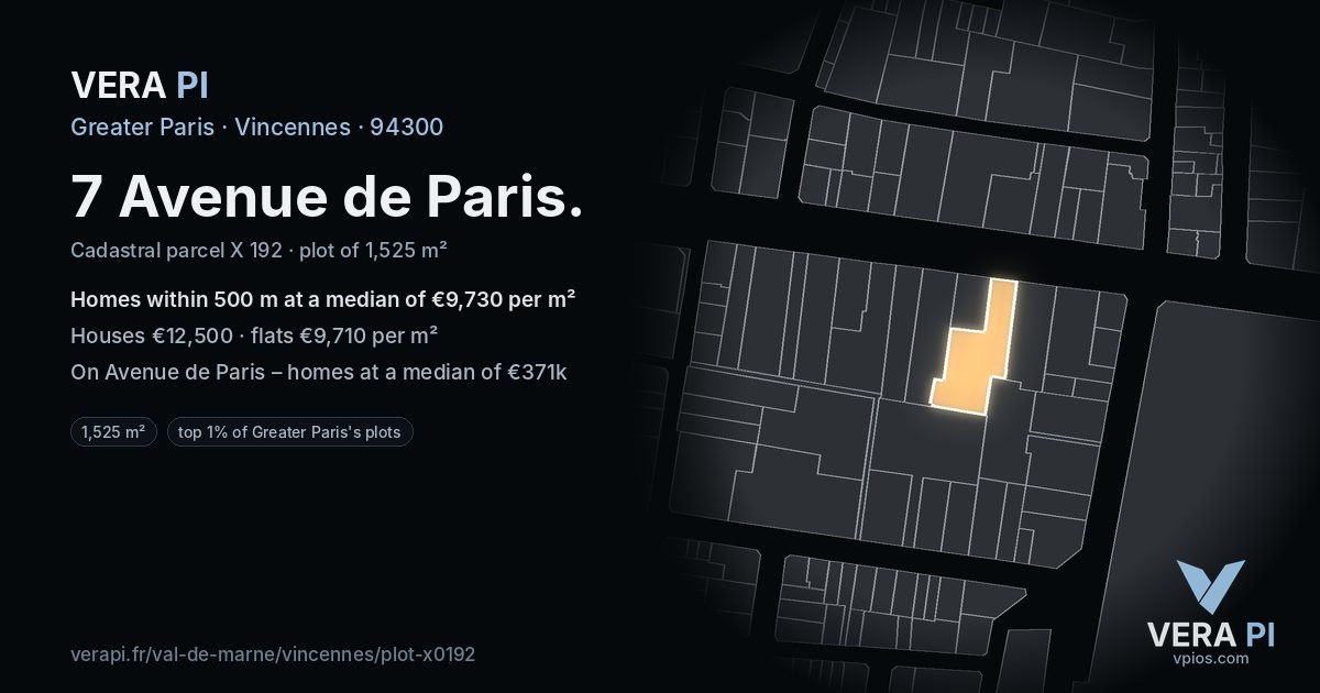 7 Avenue de Paris, Vincennes at night – the plot lit, the parcels around coloured by the prices near them