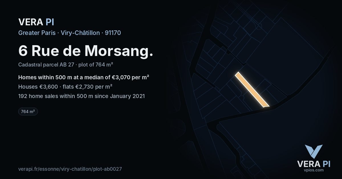 6 Rue de Morsang, Viry-Châtillon at night – the plot lit, the parcels around coloured by the prices near them