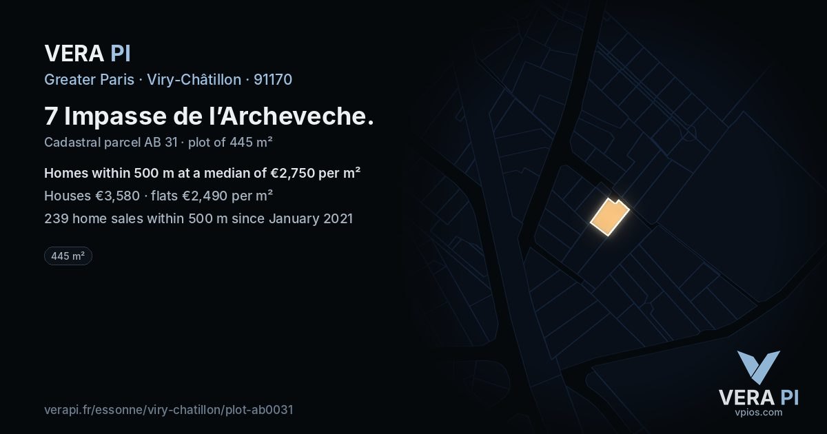 7 Impasse de l’Archeveche, Viry-Châtillon at night – the plot lit, the parcels around coloured by the prices near them