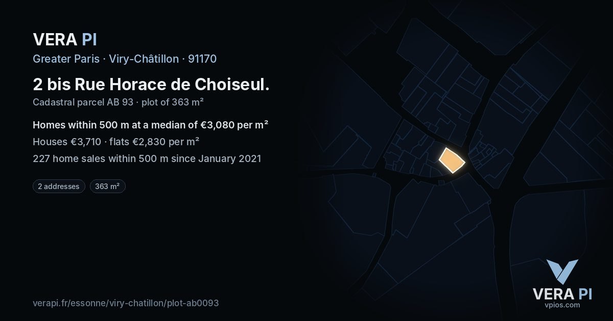 2 bis Rue Horace de Choiseul, Viry-Châtillon at night – the plot lit, the parcels around coloured by the prices near them