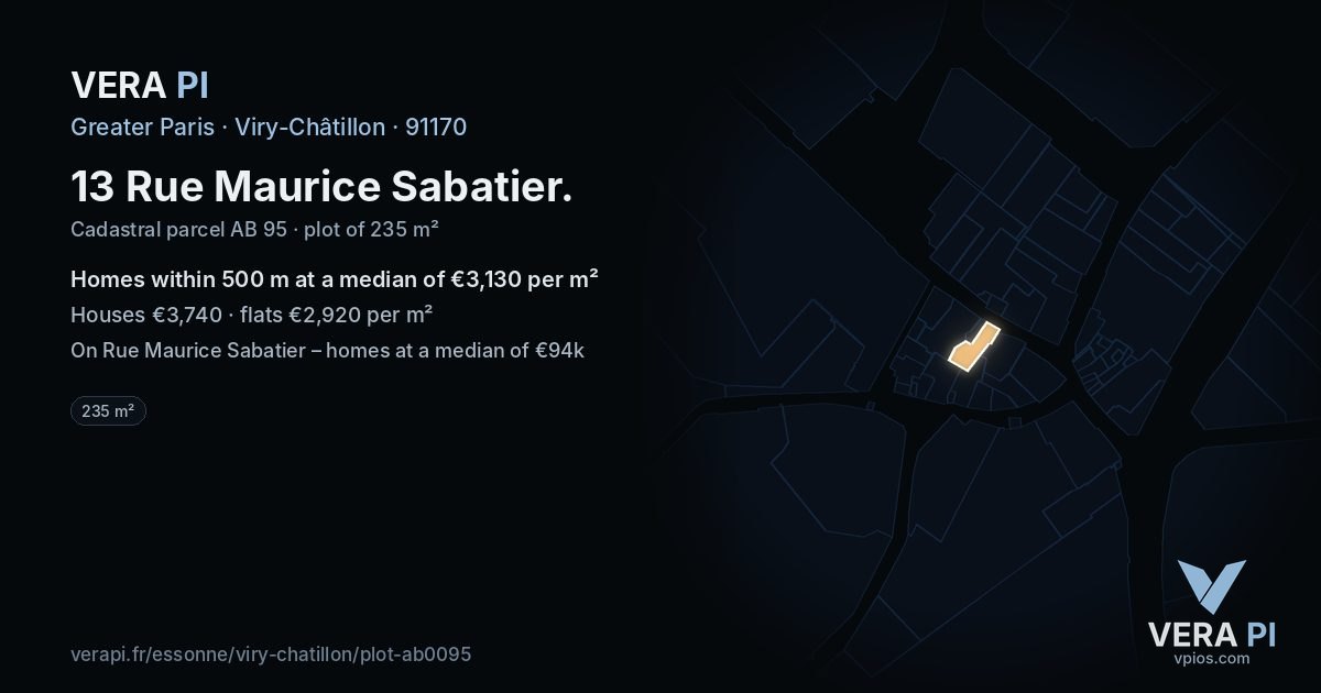 13 Rue Maurice Sabatier, Viry-Châtillon at night – the plot lit, the parcels around coloured by the prices near them