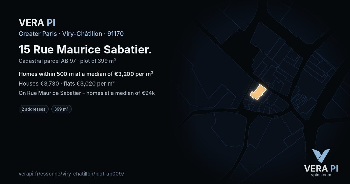 15 Rue Maurice Sabatier, Viry-Châtillon at night – the plot lit, the parcels around coloured by the prices near them
