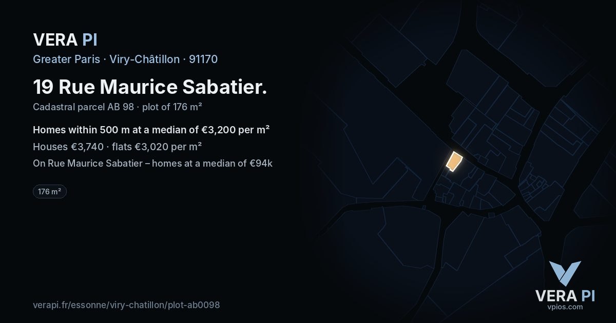 19 Rue Maurice Sabatier, Viry-Châtillon at night – the plot lit, the parcels around coloured by the prices near them