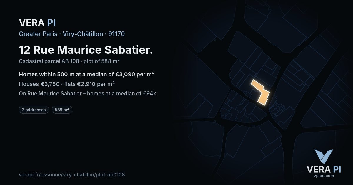 12 Rue Maurice Sabatier, Viry-Châtillon at night – the plot lit, the parcels around coloured by the prices near them