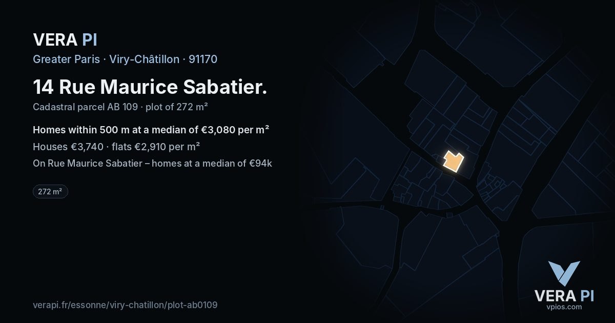14 Rue Maurice Sabatier, Viry-Châtillon at night – the plot lit, the parcels around coloured by the prices near them
