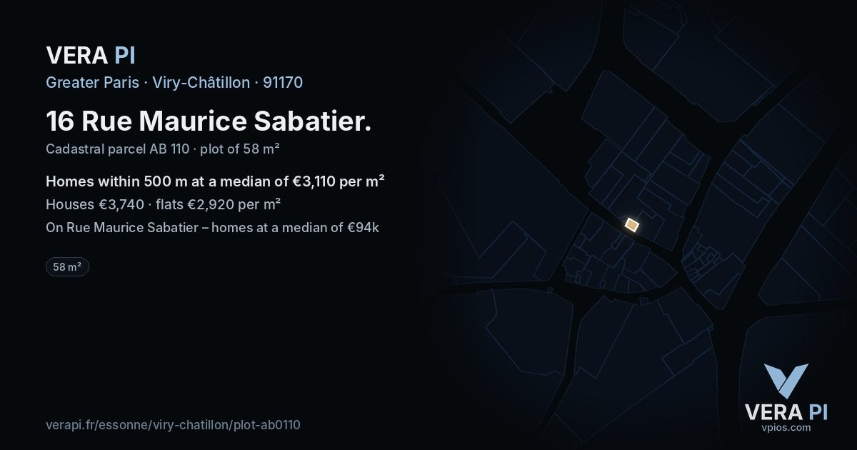 16 Rue Maurice Sabatier, Viry-Châtillon at night – the plot lit, the parcels around coloured by the prices near them