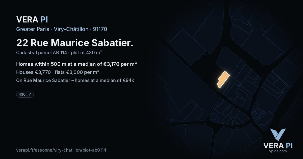 22 Rue Maurice Sabatier, Viry-Châtillon at night – the plot lit, the parcels around coloured by the prices near them