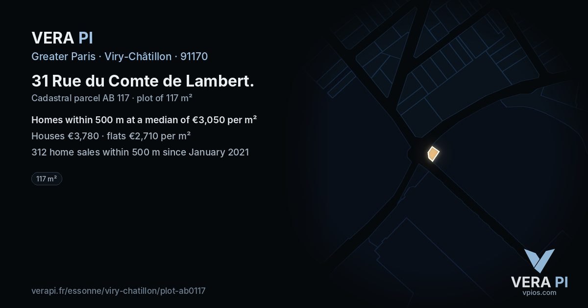 31 Rue du Comte de Lambert, Viry-Châtillon at night – the plot lit, the parcels around coloured by the prices near them