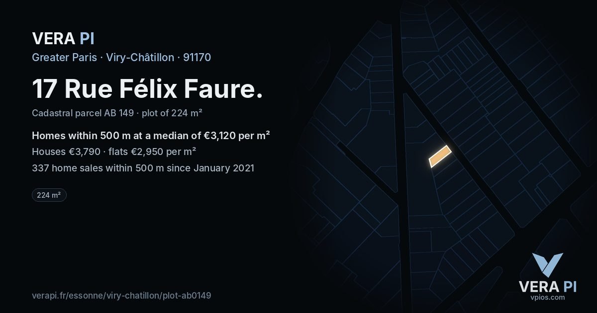 17 Rue Félix Faure, Viry-Châtillon at night – the plot lit, the parcels around coloured by the prices near them