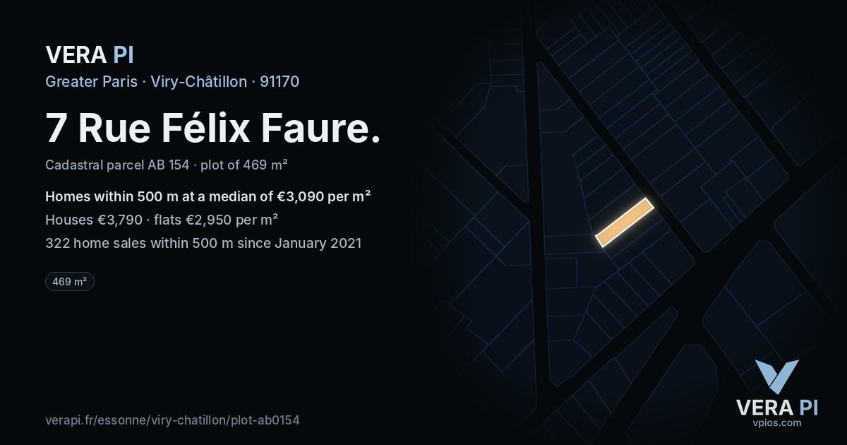7 Rue Félix Faure, Viry-Châtillon at night – the plot lit, the parcels around coloured by the prices near them