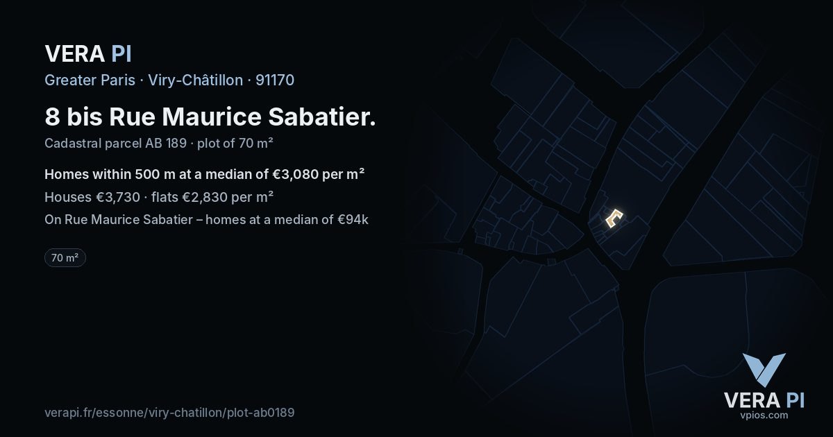 8 bis Rue Maurice Sabatier, Viry-Châtillon at night – the plot lit, the parcels around coloured by the prices near them