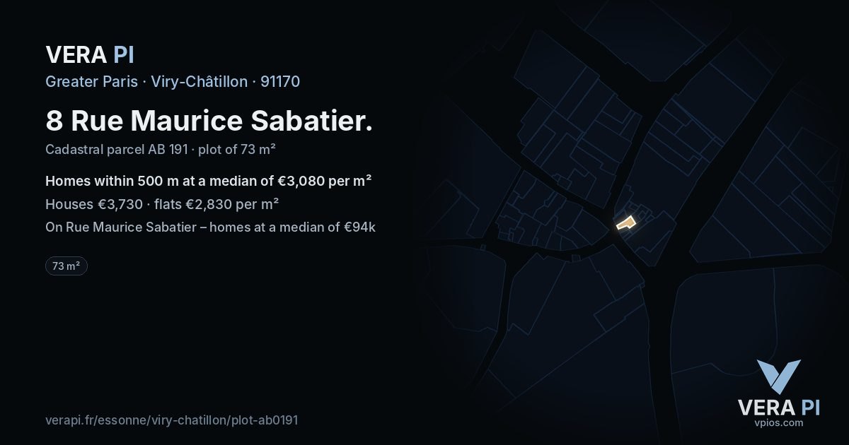 8 Rue Maurice Sabatier, Viry-Châtillon at night – the plot lit, the parcels around coloured by the prices near them